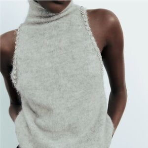 Zara Sleeveless Jewel Trim Mohair Knit Top